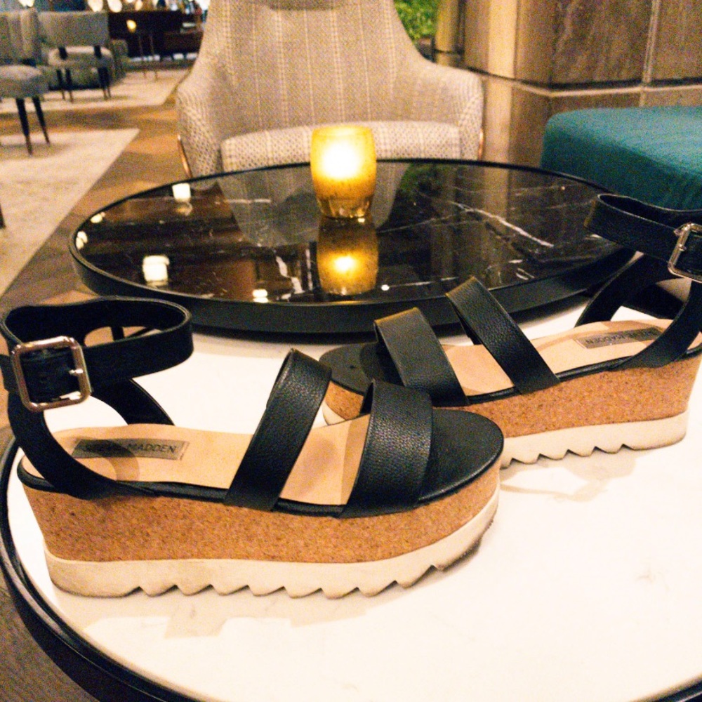 Steve Madden Black Leather and Cork Platform